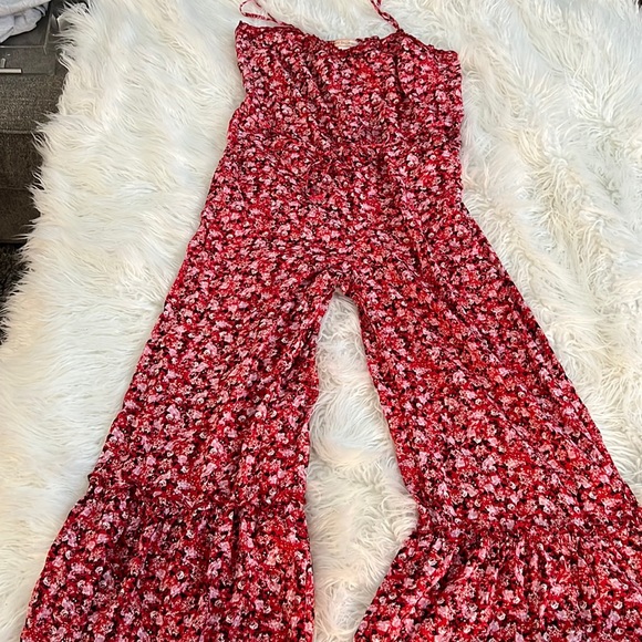 Free People Pants - Red floral wide leg jumpsuit!!♥️